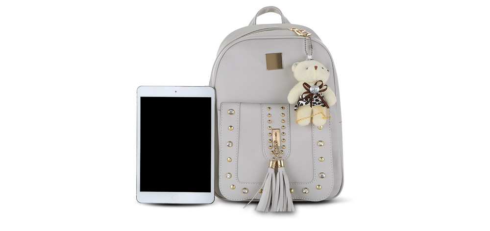 Guapabien Women Rivet Tassel Rhinestone Small Backpack