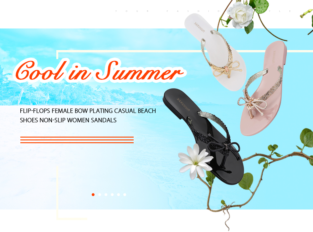 Flip-flops Female Bow Plating Casual Beach Shoes Non-slip Women Sandals