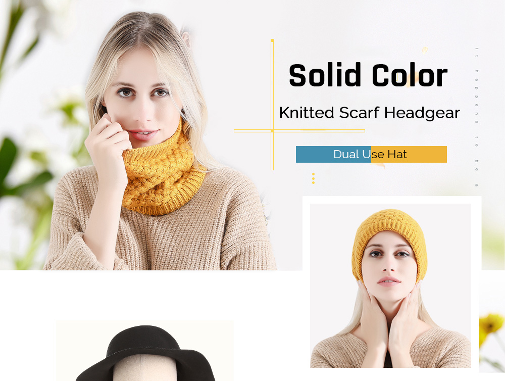 Solid Color Knitted Scarf Headgear Dual Purpose Hat