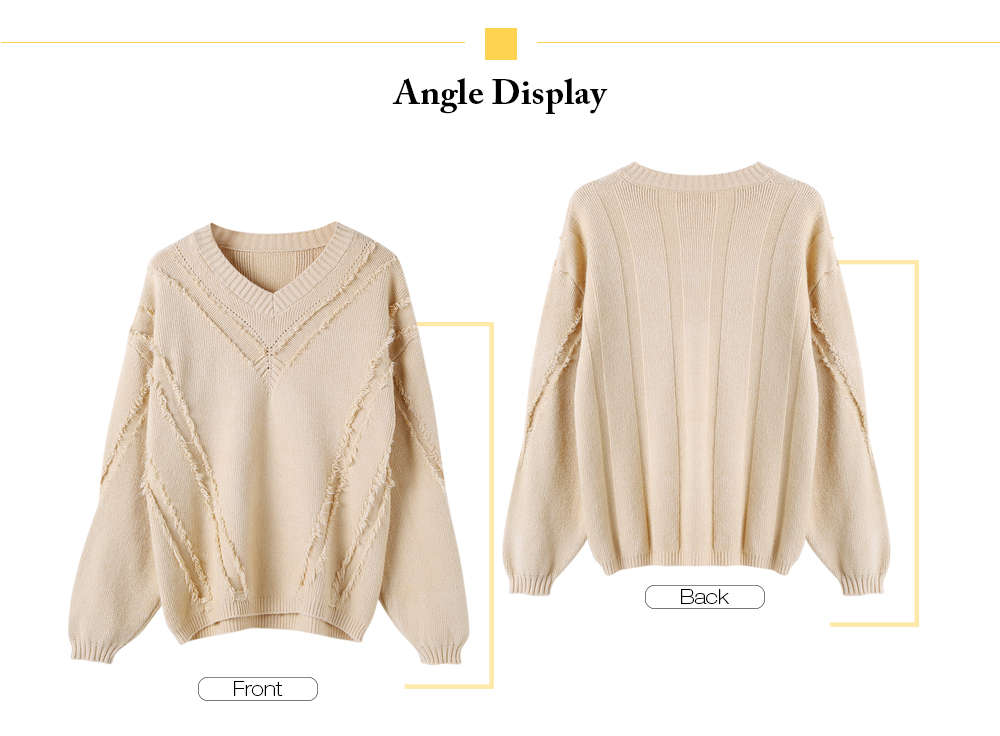 Women V-neck Tassel Knitted Sweater