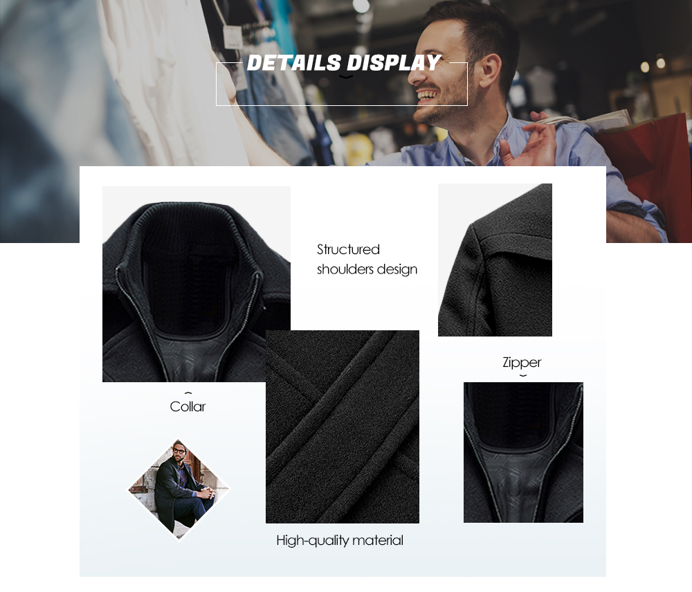 Men Business Causal Long Sleeve Zipper Button Coat