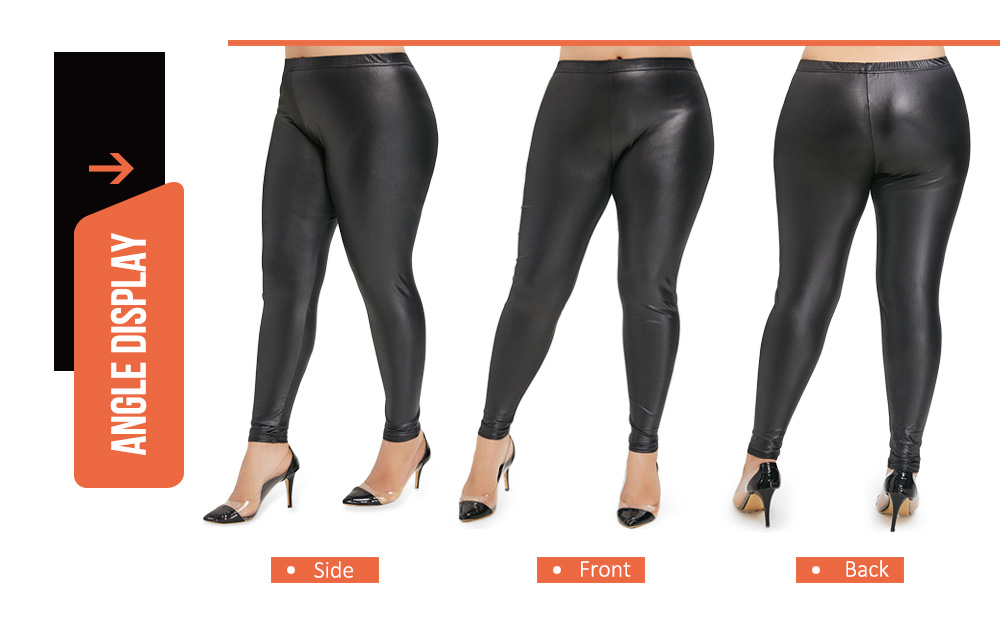 Trendy High Waist PU Solid Elastic Women Long Pants Trousers