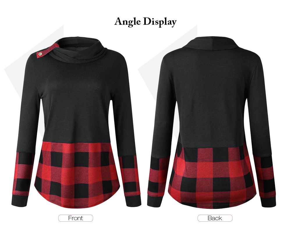 Stand Collar Long Sleeve Spliced Plaid Women Sweatshirt