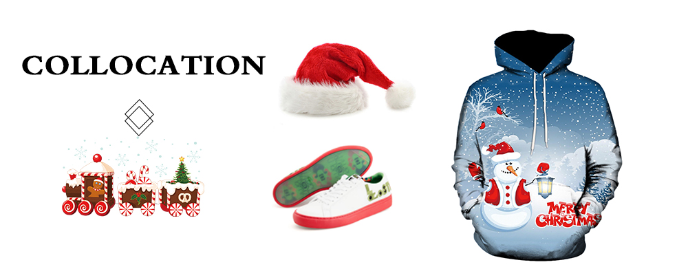 Men Hooded Collar Christmas Snowman 3D Printing Long Sleeve Sweatshirt