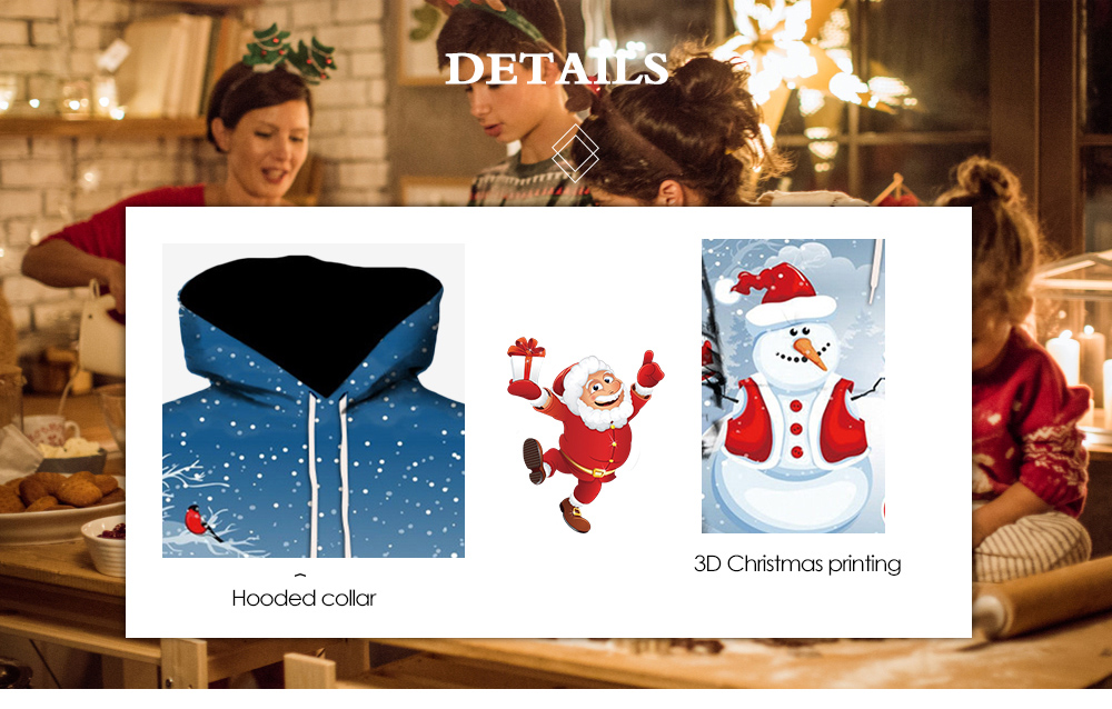 Men Hooded Collar Christmas Snowman 3D Printing Long Sleeve Sweatshirt