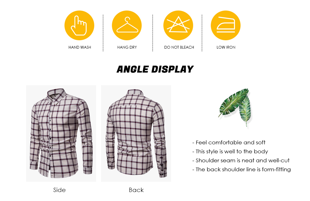 Men Plaid Shirt Long Sleeve Slim Fit Style Casual Button Up Male Clothes