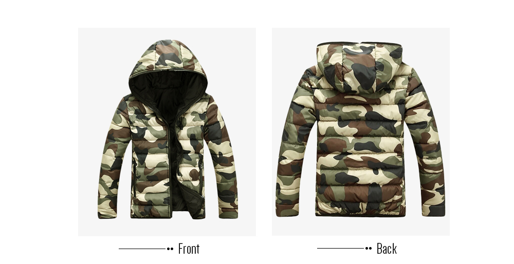 Hooded Collar Long Sleeve Camouflage Zipper Men Down Jacket