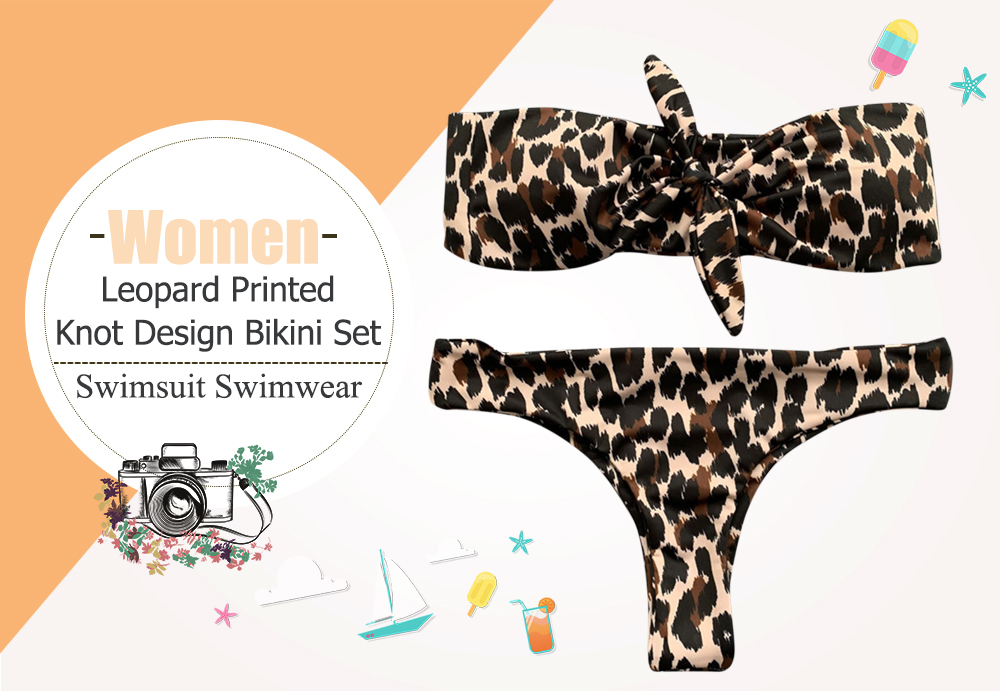 Women Animal Printed Knot Design Bikini Set Swimsuit Swimwear
