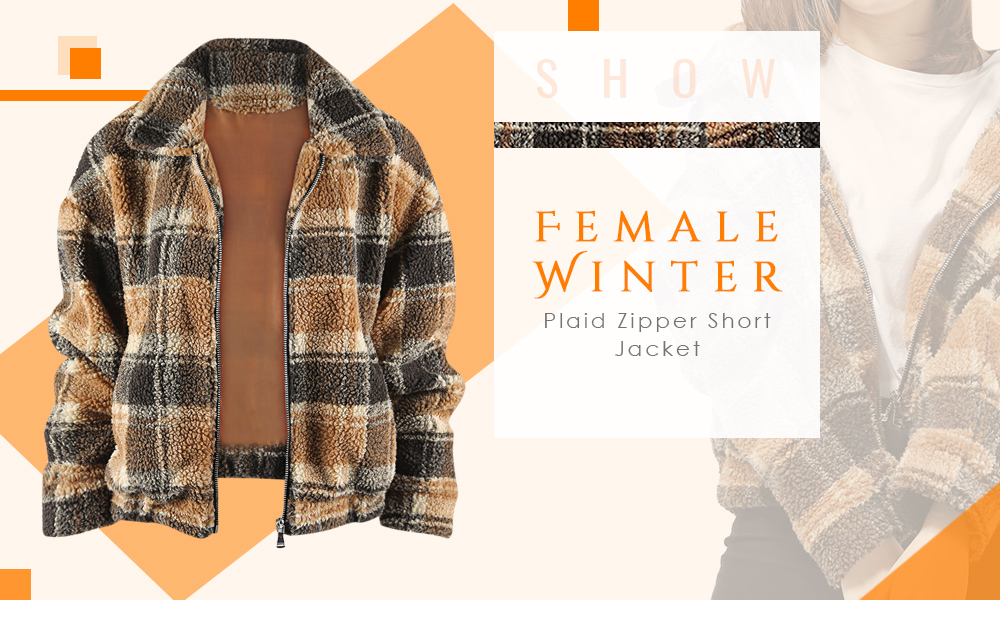 Women Winter Plaid Zipper Short Jacket