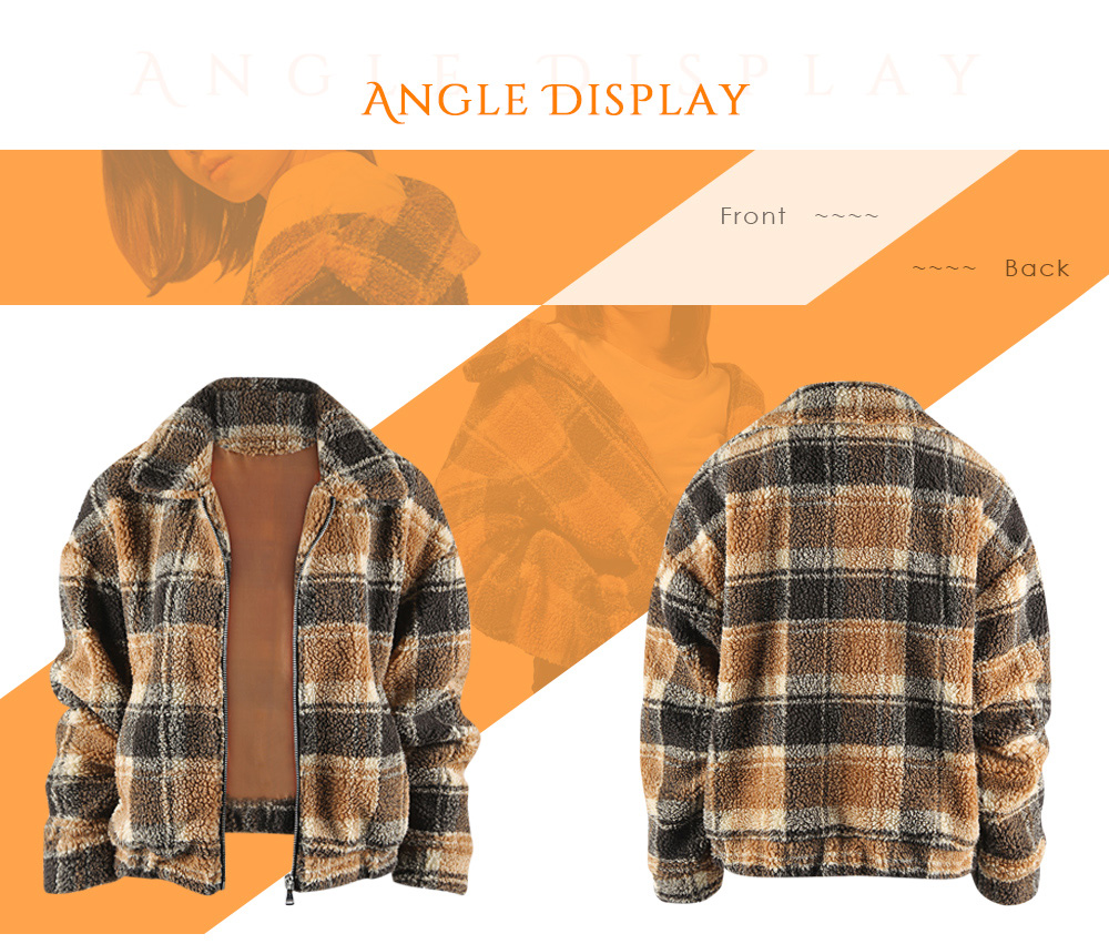 Women Winter Plaid Zipper Short Jacket