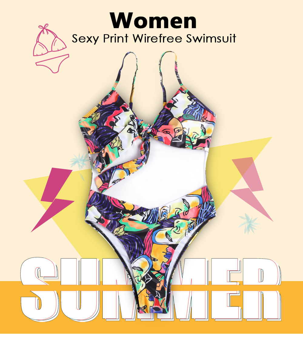 Women Sexy Print Wire Free Swimsuit