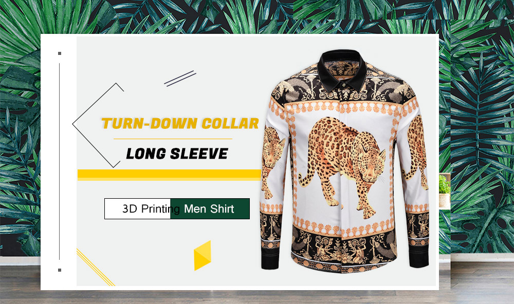 Turn-down Collar Long Sleeve 3D Printing Men Shirt