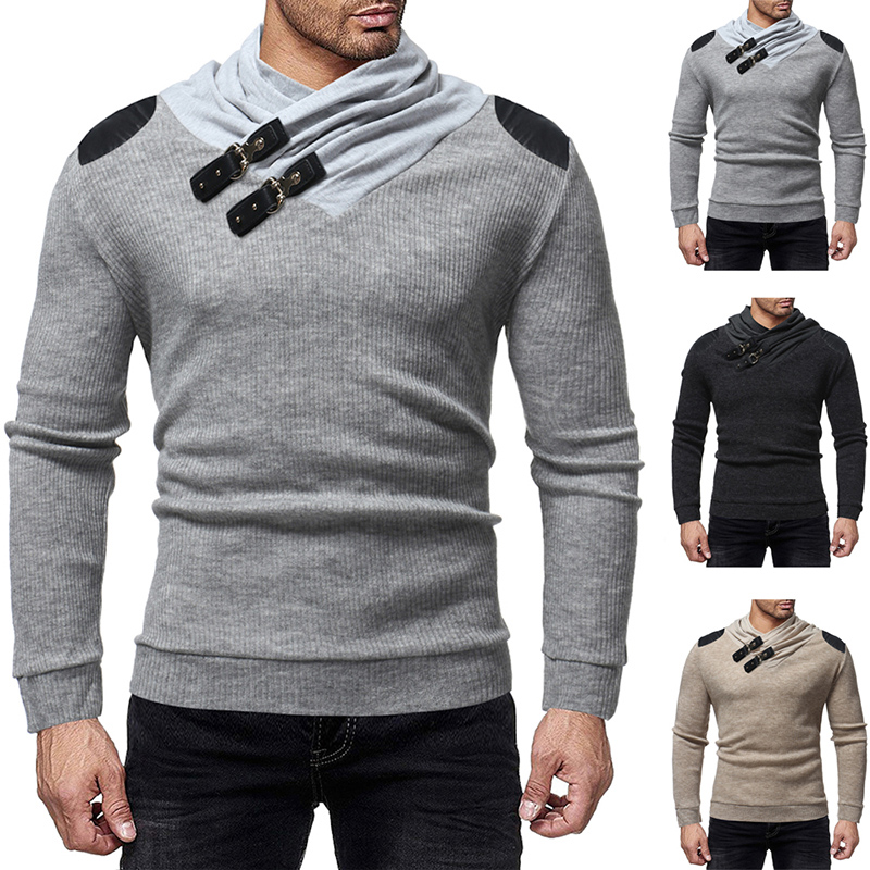 Buckles PU Pullover Sweater