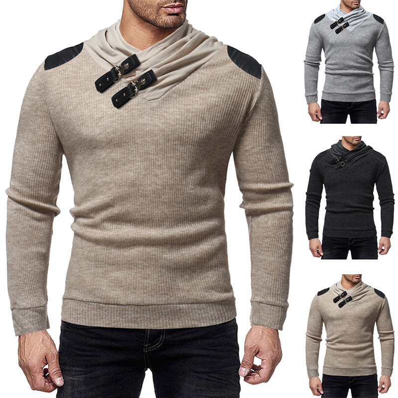 Buckles PU Pullover Sweater