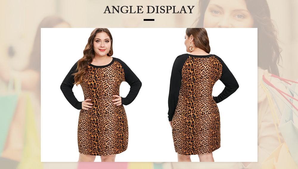 Plus Size Long Sleeves Leopard Bodycon Dress