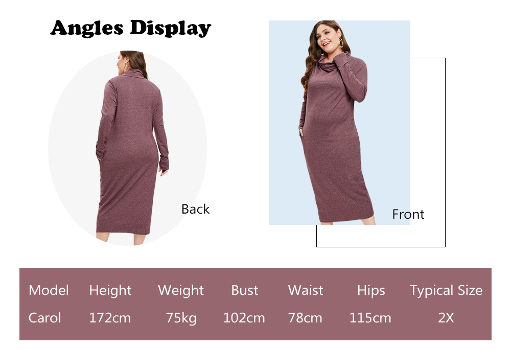 Plus Size Cowl Neck Long Sleeve Dress