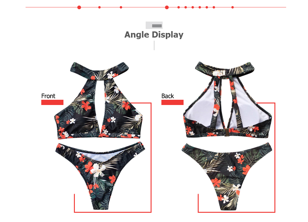 Halter Neck Backless Padded Floral Print Low Waist Women Bikini Set