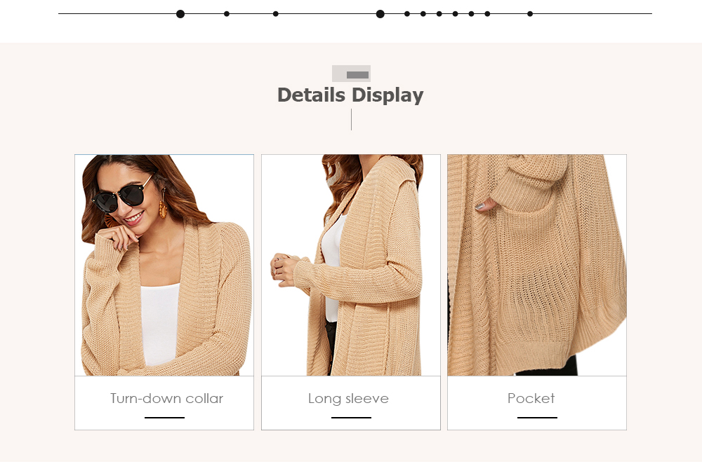 Turn-down Collar Long Sleeve Pocket Asymmetric Open Front Women Cardigan