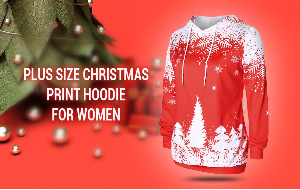 Plus Size Christmas Tree Print Hoodie