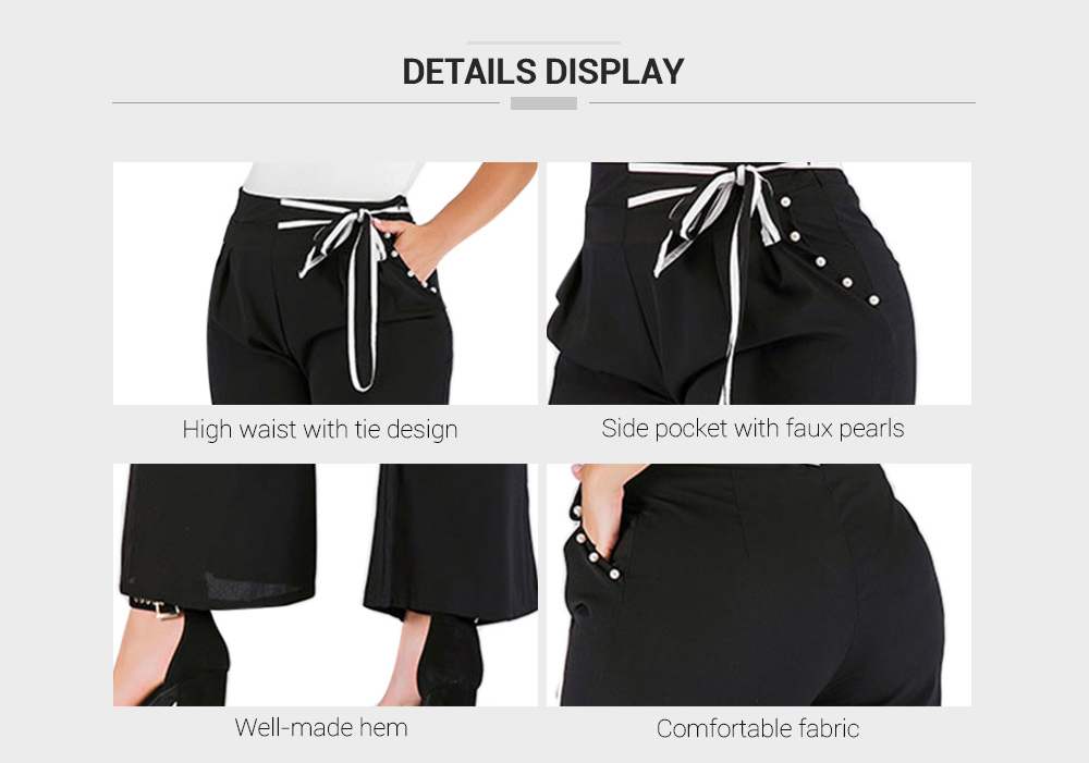 Plus Size High Waisted Tie Pants with Faux Pearls