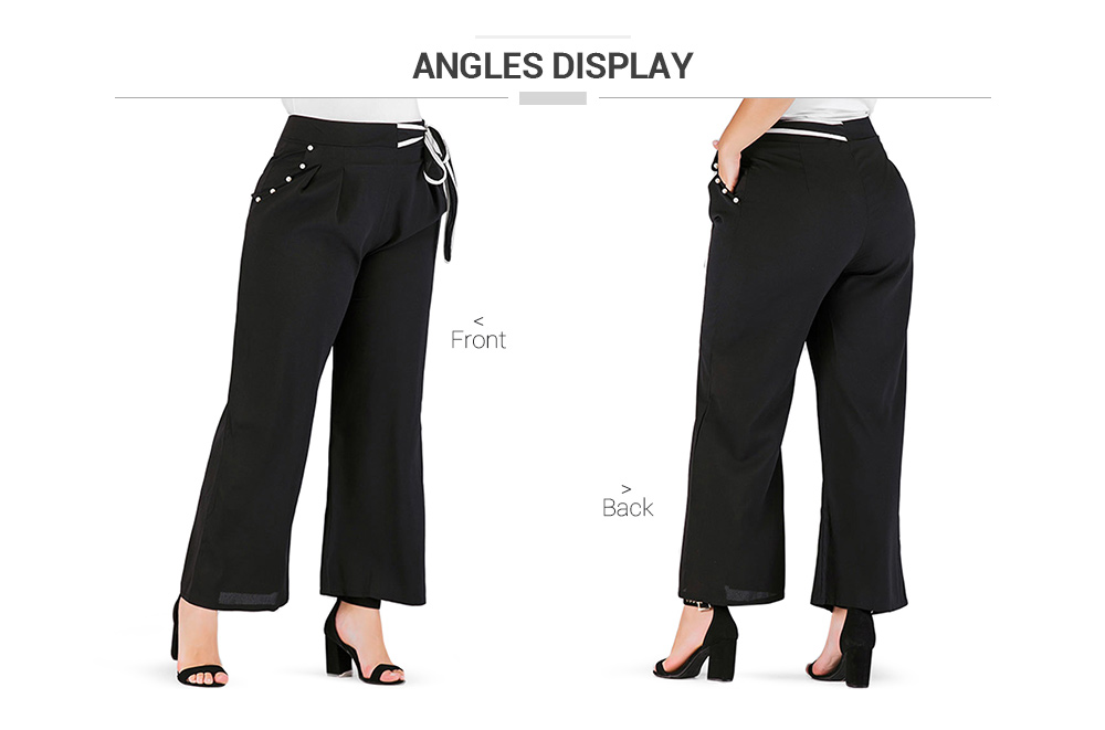 Plus Size High Waisted Tie Pants with Faux Pearls