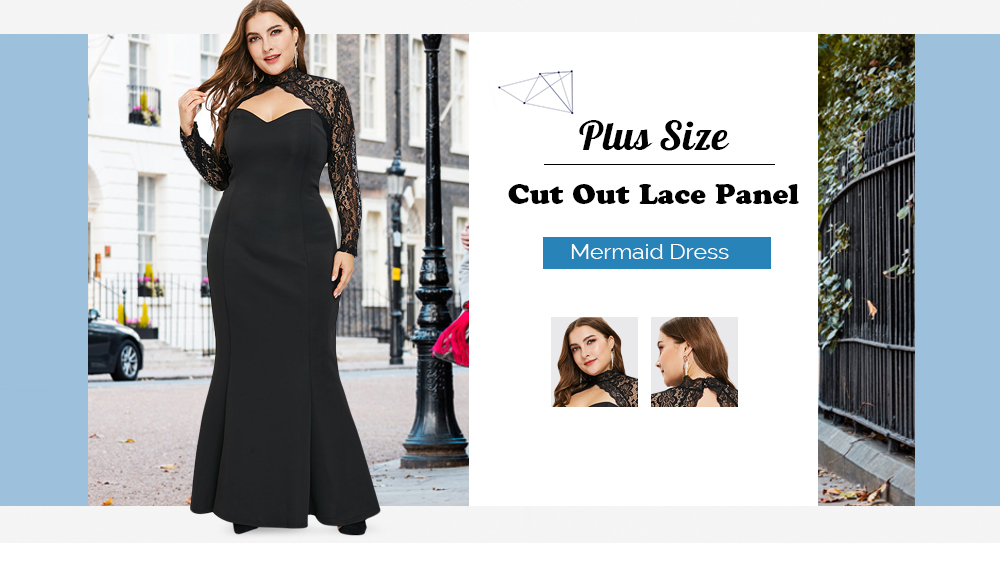 Plus Size Cut Out Lace Panel Mermaid Dress
