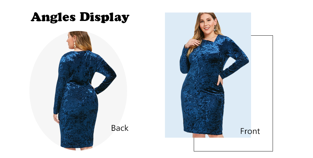 Plus Size Skew Neck Velvet Knee Length Dress