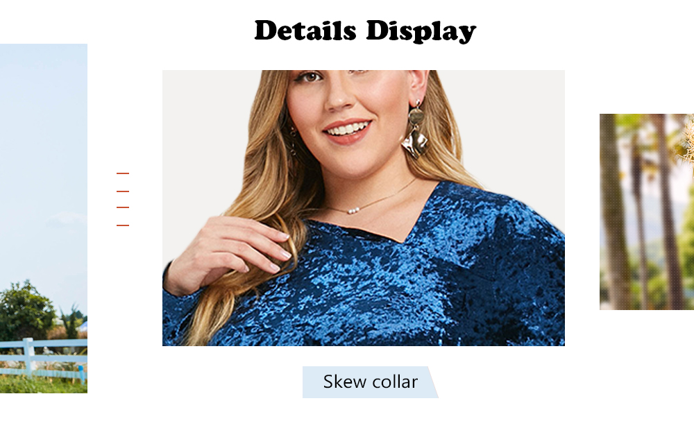 Plus Size Skew Neck Velvet Knee Length Dress