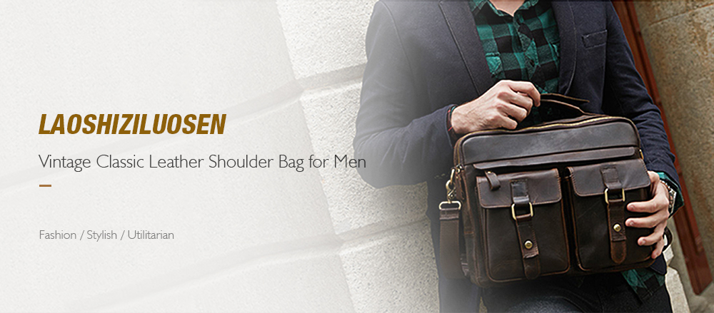 LaoShiZi 2018 Men Fashion Cowhide Genuine Leather Tote Bag wallet Crossbody Messenger Shoulder Bags Handbags