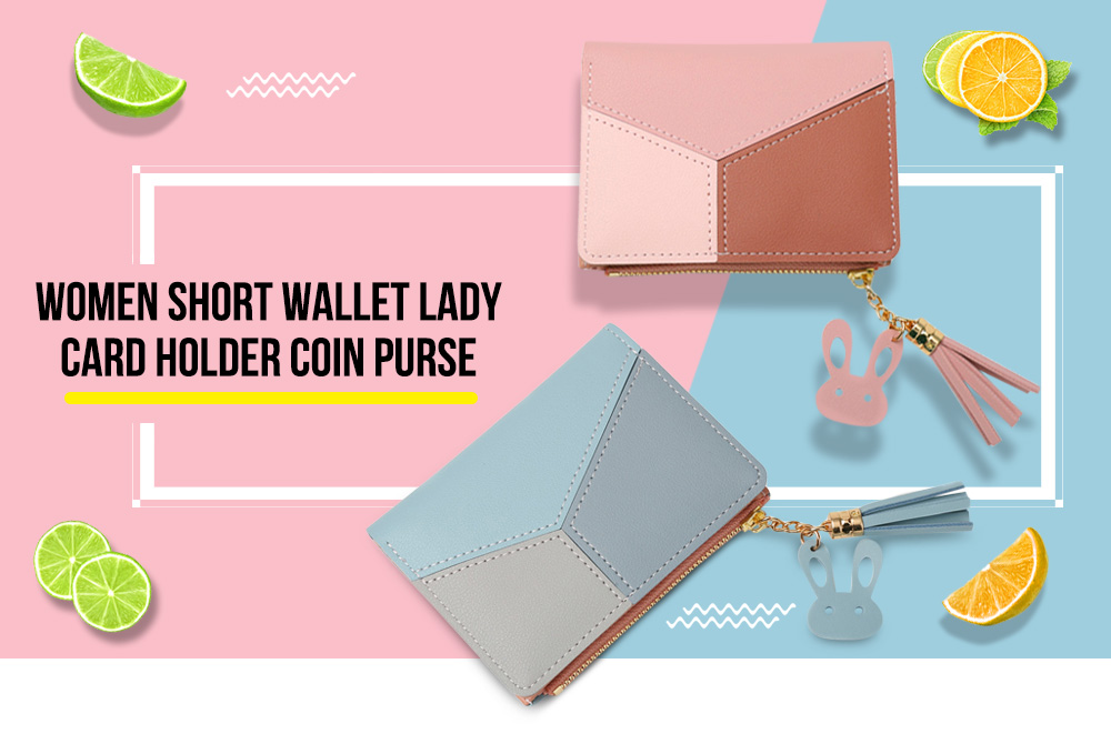 Guapabien Women PU Leather Color Blocking Short Wallet Lady Card Holder Female Coin Purse