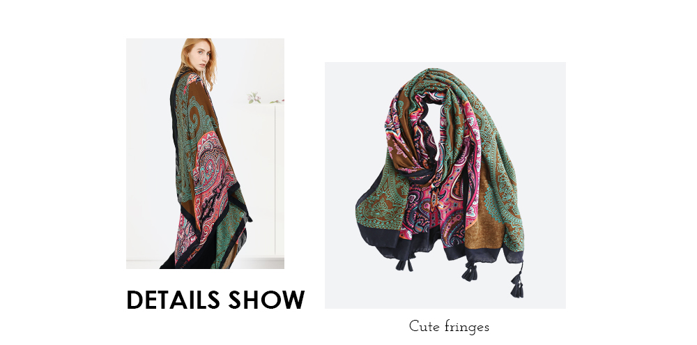 Stylish Floral Print Fringe Shawl Long Scarf Breathable for Women