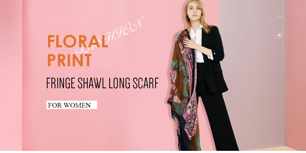 Stylish Floral Print Fringe Shawl Long Scarf Breathable for Women