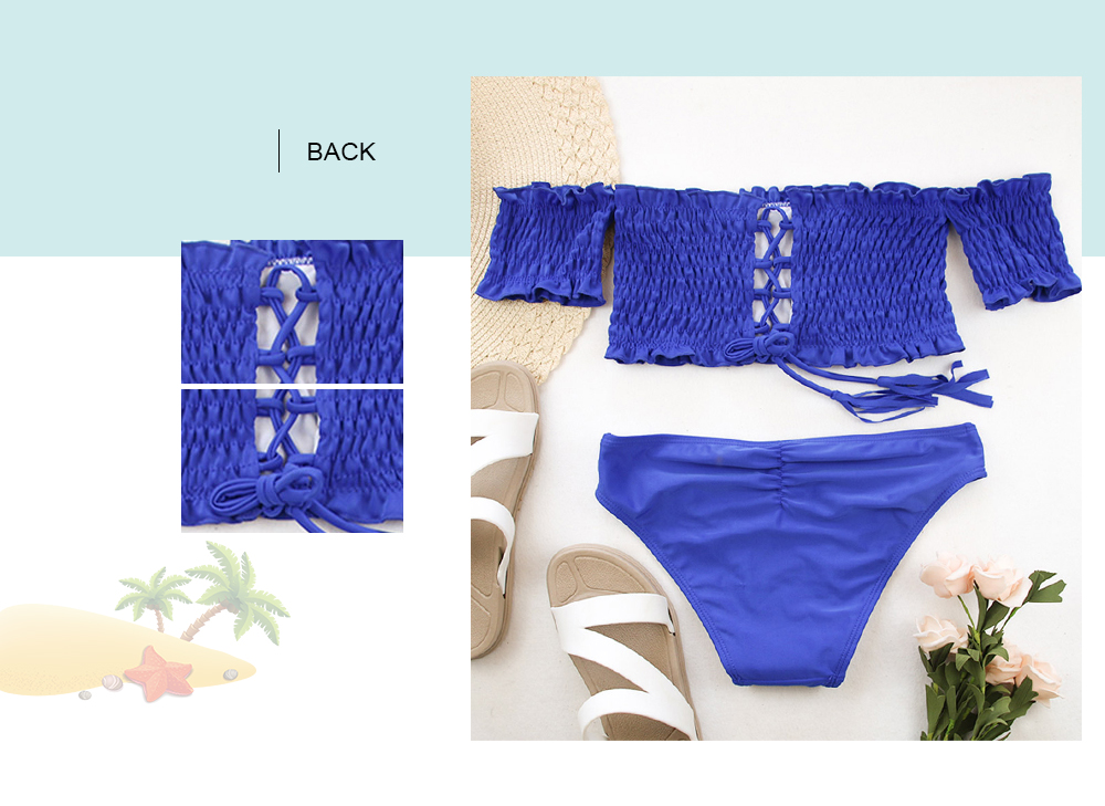 Swimsuit Solid Color Women Swimwear Bikini Set Off Shoulder Bathing Suit