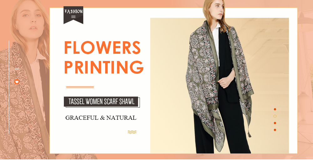 Flowers Print Tassels Vintage Lightweight Oversize Women Scarf Wrap Shawl