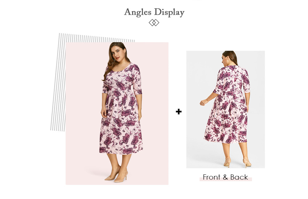 Plus Size Floral Print A Line Midi Dress