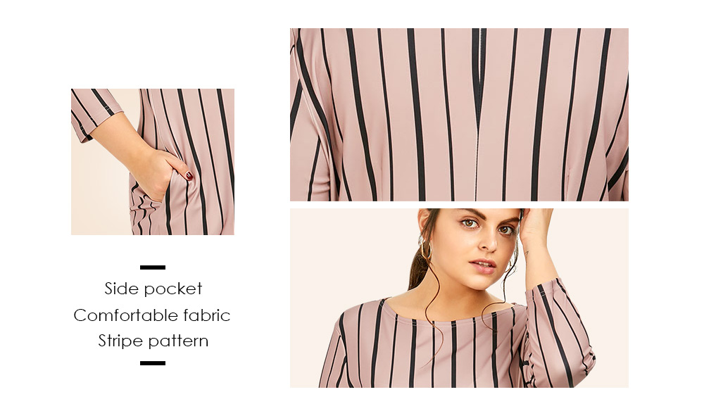 Plus Size Round Neck Striped Dress