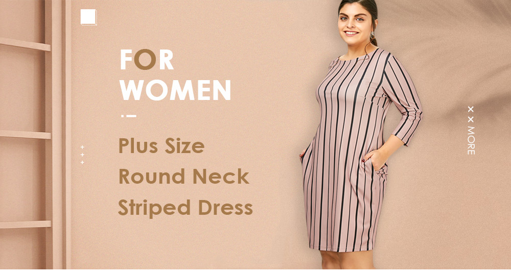 Plus Size Round Neck Striped Dress