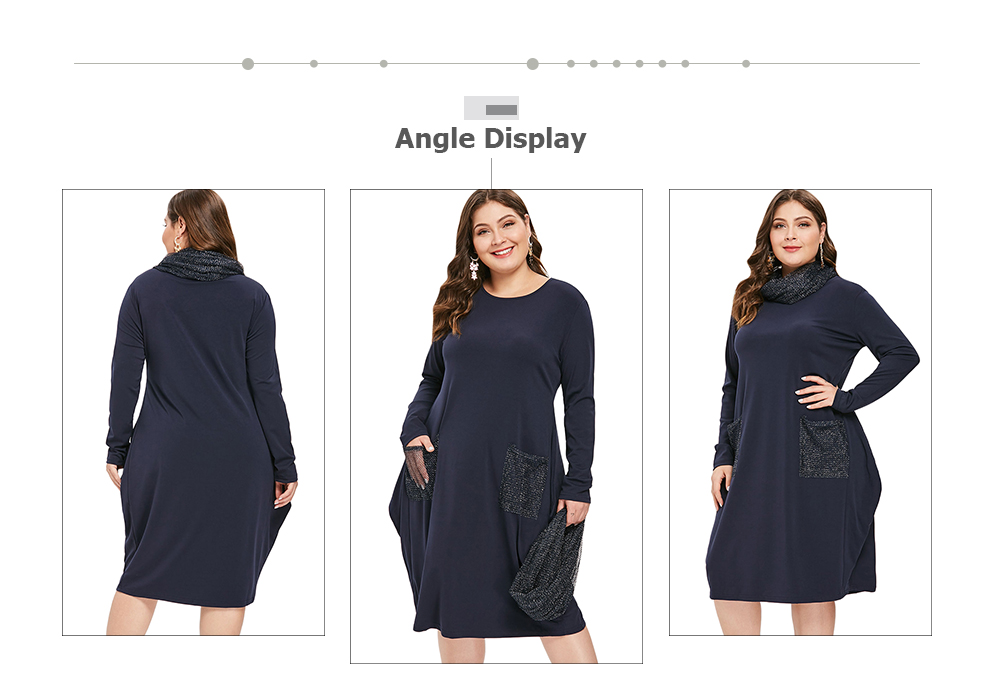 Plus Size Front Pockets Knee Length Dress with Scarf