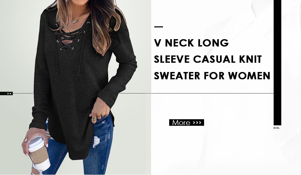 Womens V Neck Long Sleeve Loose Casual Knit Sweaters Pullover Tops