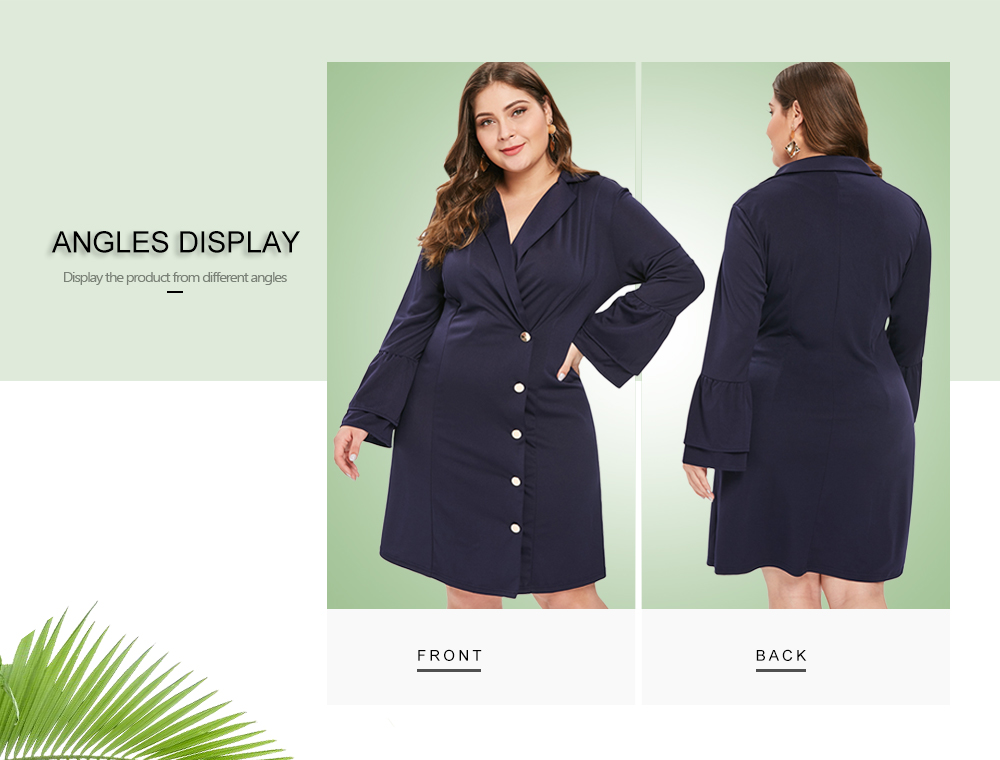 Flare Sleeve Plus Size Button Detail Bodycon Dress