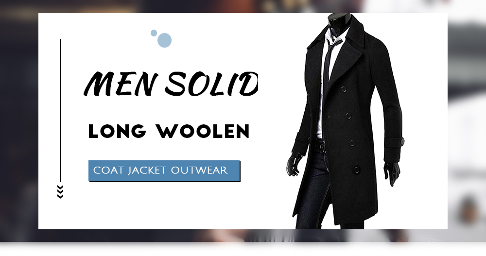 Men Solid Long Woolen Coat Casual Business Male Jacket Outwear