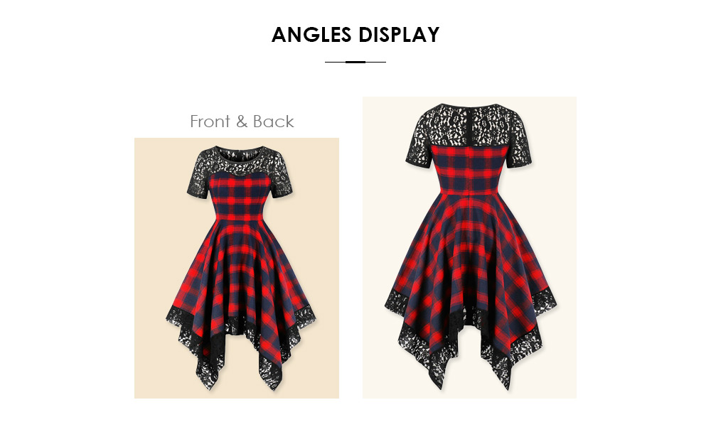 Lace Insert Plaid Handkerchief Dress