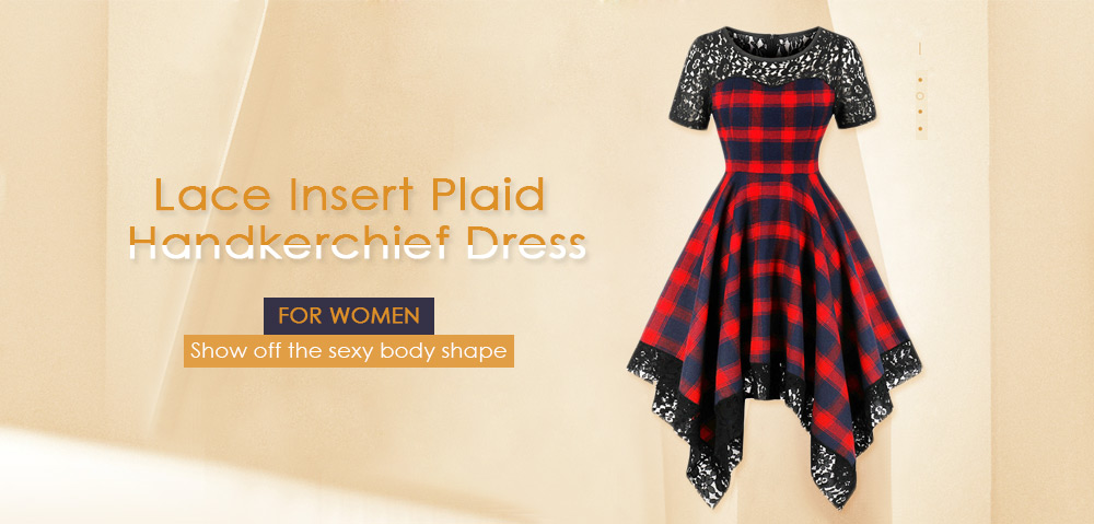 Lace Insert Plaid Handkerchief Dress