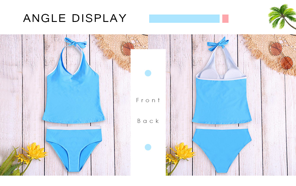 Women Sexy V-neck Solid Strap Two-piece Beachwear Swimwear Bikini Set