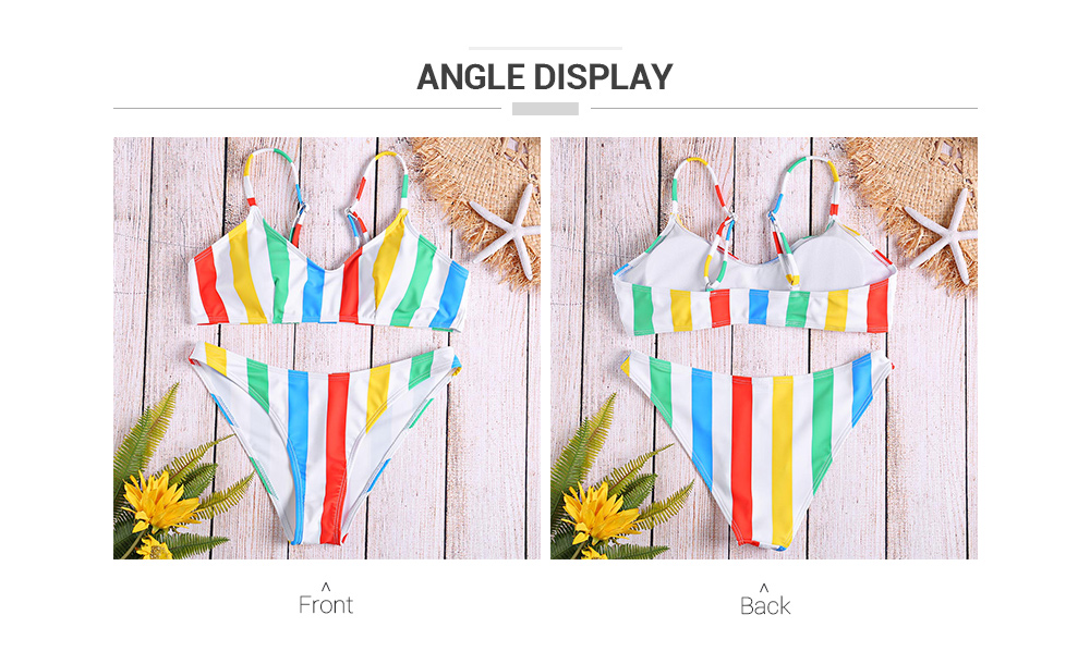 Spaghetti Strap Padded Backless Vertical Stripe Low Waist Women Bikini Set