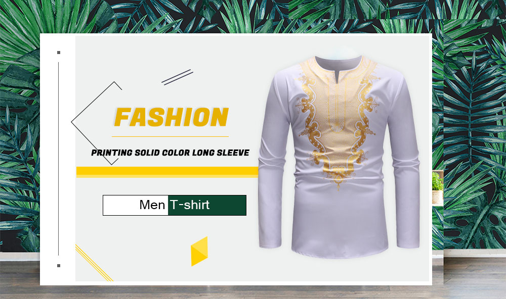 Fashion Printing Solid Color Long Sleeve Men T-shirt
