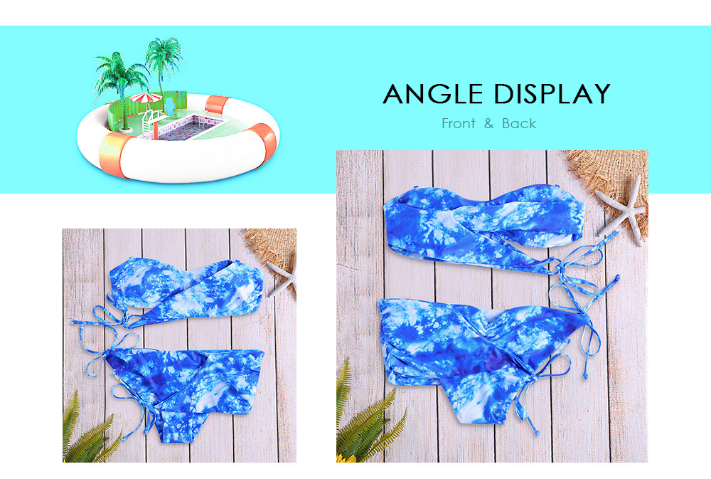 Spaghetti Strap Strapless Backless Padded Tie-dyed Print Low Waist Women Bikini Set