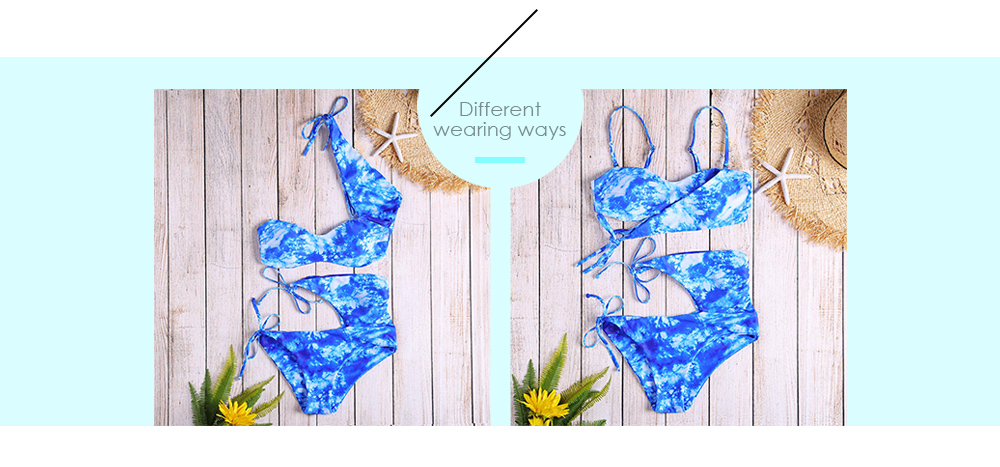 Spaghetti Strap Strapless Backless Padded Tie-dyed Print Low Waist Women Bikini Set