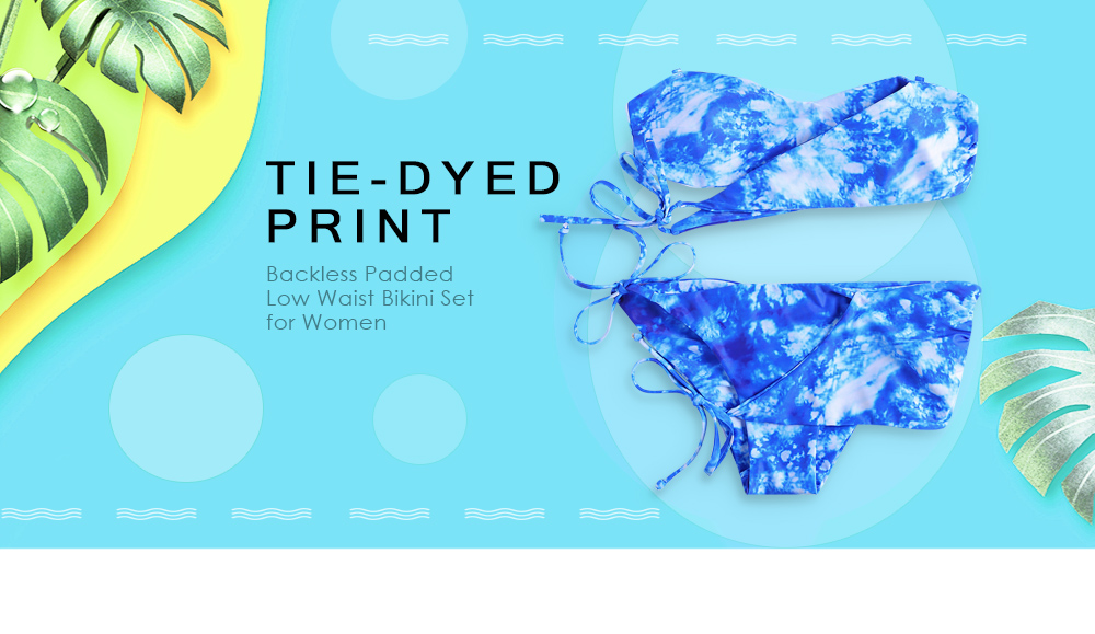 Spaghetti Strap Strapless Backless Padded Tie-dyed Print Low Waist Women Bikini Set