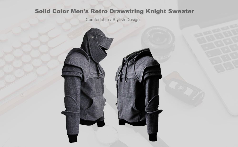 Solid Color Men's Retro Drawstring Knight Sweater